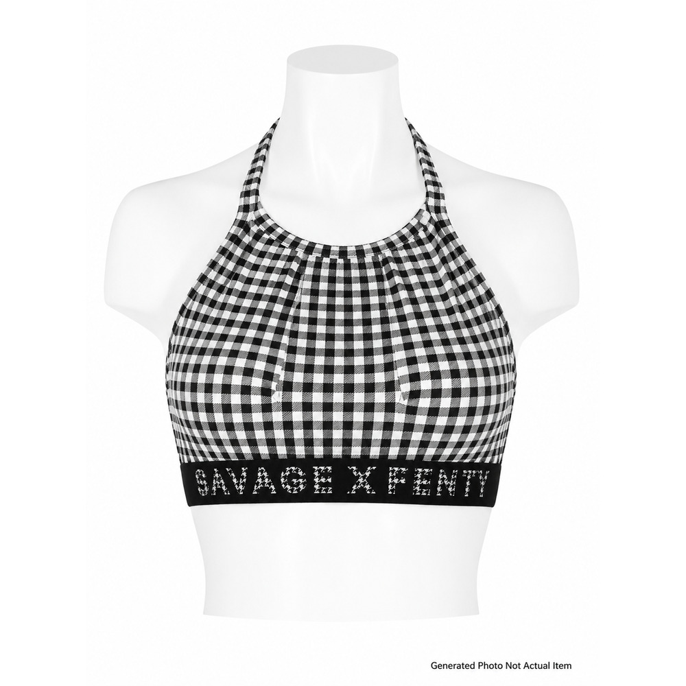 Savage X Fenty Rihanna Gingham Logo Band Racerback Sports Bra 2X Y2K Athleisure